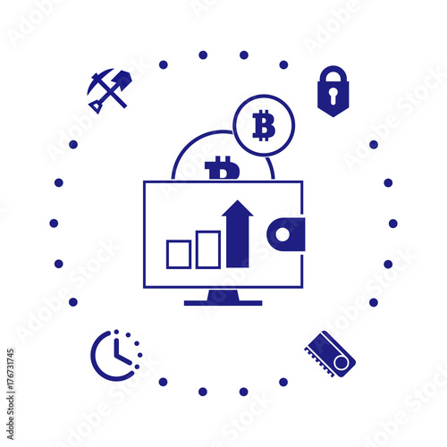 The necessary resources for the mining of cryptocurrency. Bright circular scheme in a linear flat style. Isolated on white.