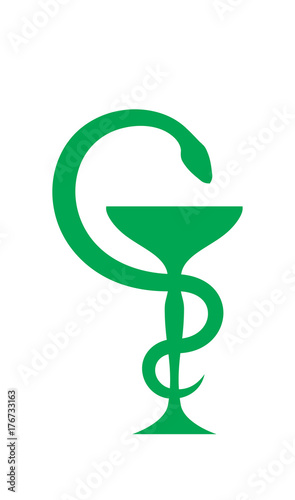 Cup of Aesculapius (The bowl with a snake twined around it). Antique symbol of healing and medicine. The emblem of pharmacy and healthcare.