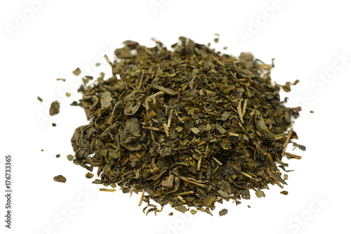 bunch of green tea on a white background