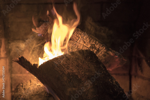 Fire in the fireplace photo