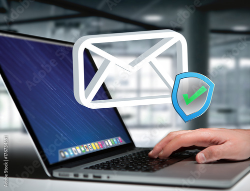 Approved and verified Email symbol displayed on a futuristic interface - Message and internet concept