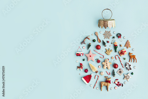Christmas ornament flat lay