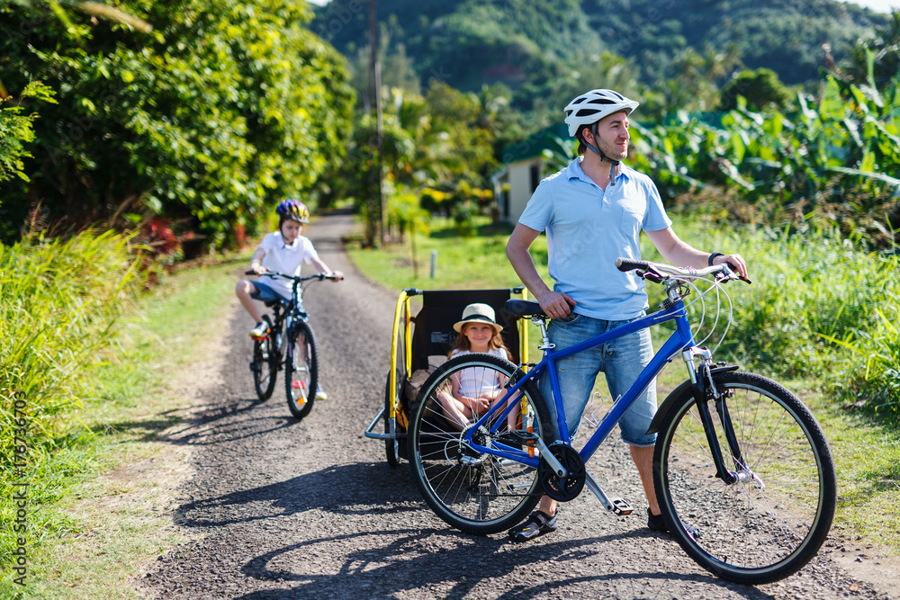 Family on bike ride