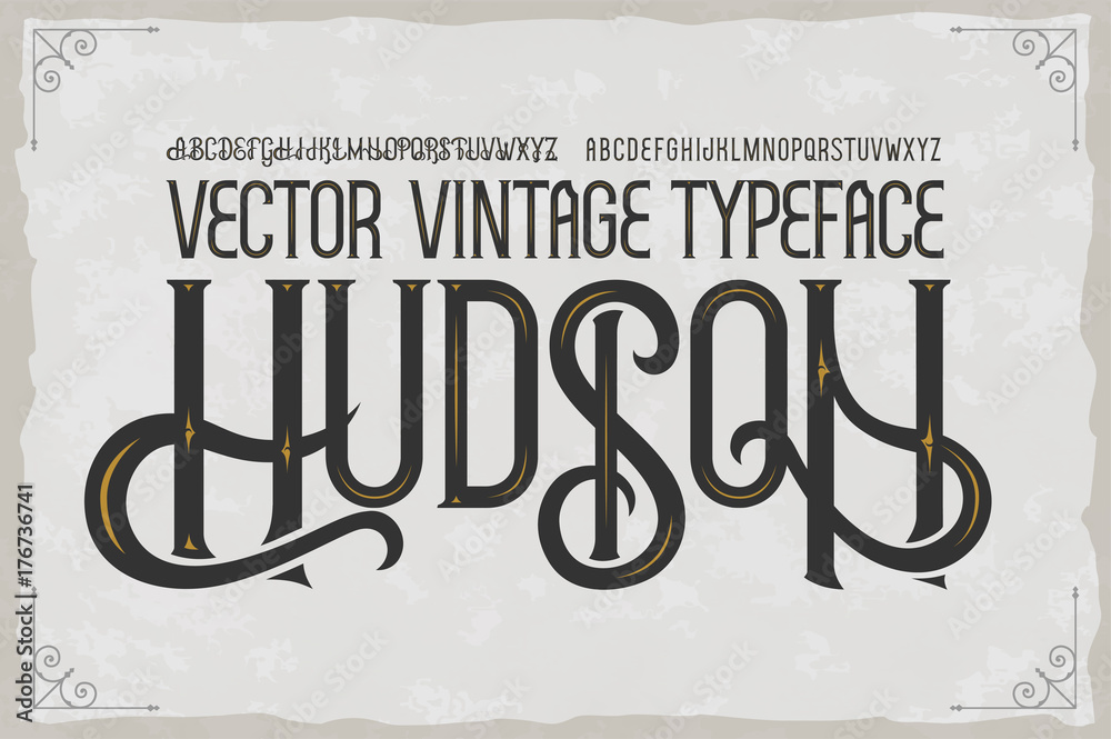 Vector vintage typeface Hudson . Vector font - obrazy, fototapety, plakaty 