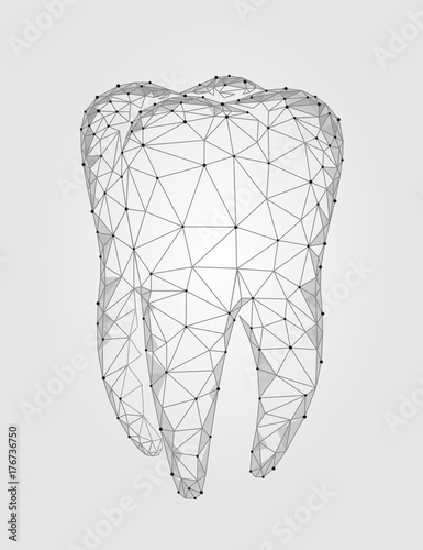 3d model tooth polygonal structure logo. Stomatology symbol low poly triangle abstract oral medical care business concept. Connected dot particle art vector illustration
