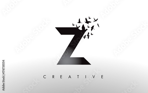 Konstfotografi Z Logo Letter with Flock of Birds Flying and Disintegrating from the Letter