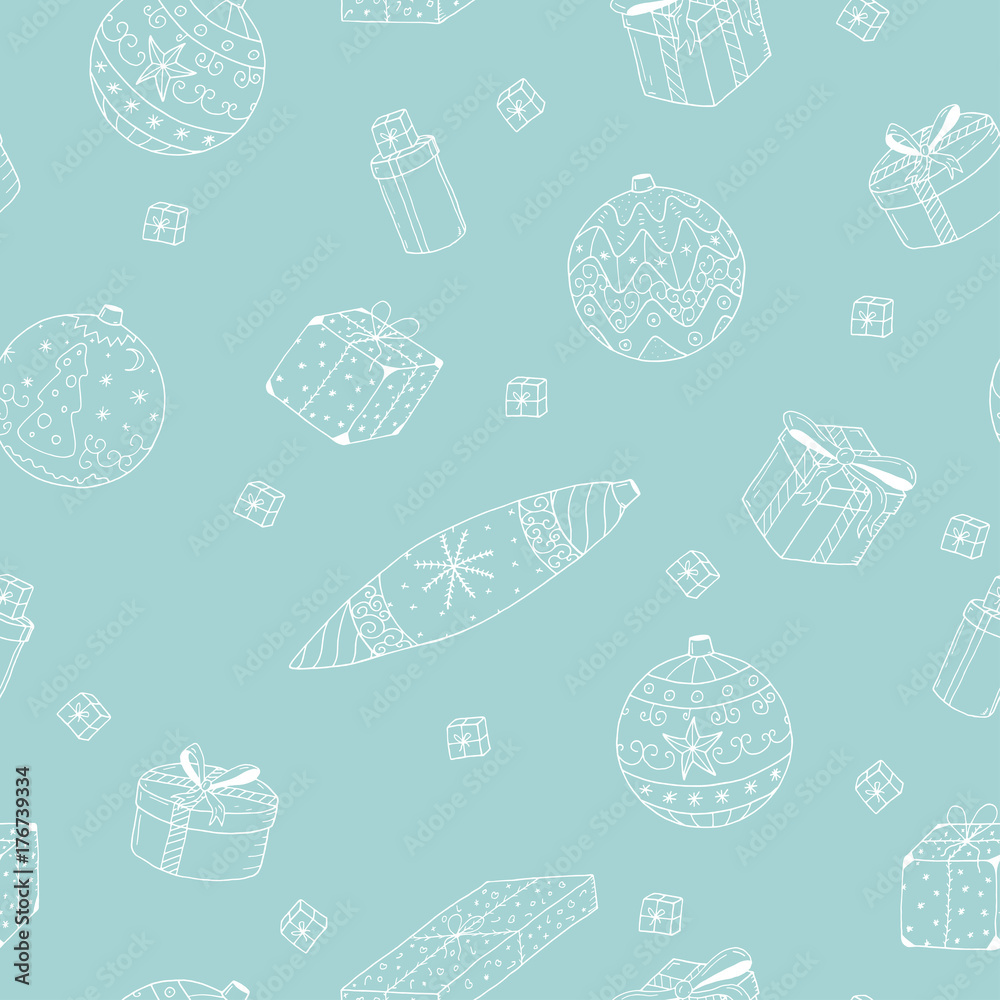 Seamless winter pattern with hand drawn christmas elements. Doodle style Seamless winter pattern with hand drawn christmas elements. Doodle style