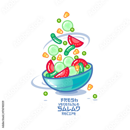 A fresh vegetable salad. Kawaii illustration.