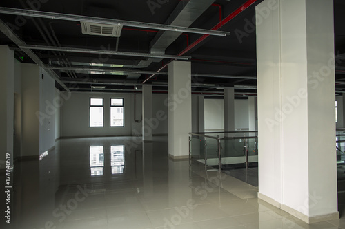 Interior with large windows and columns