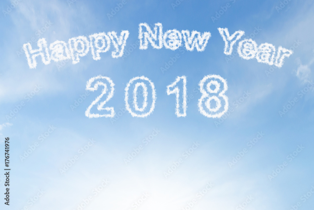 Happy new year 2018 cloud and sunshine on blue sky Happy new year 2018 cloud and sunshine on blue sky