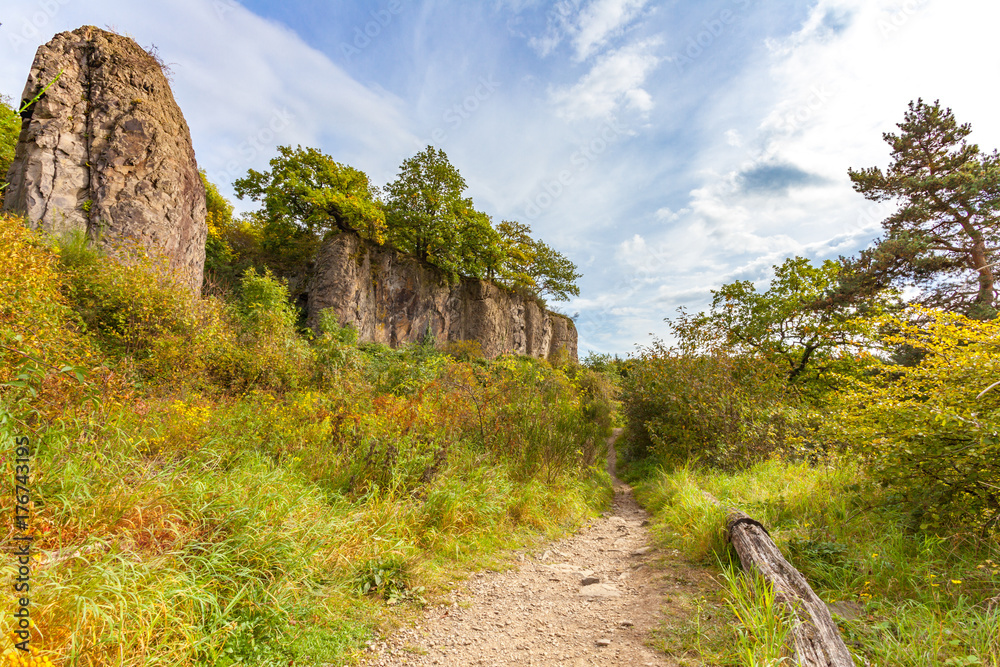 Stenzelberg hiking trail landscape in nature park Siebengebirge in autumn Germany