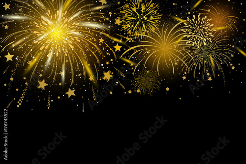 Vector gold fireworks on black background