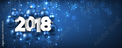 Blue shining 2018 New Year banner.