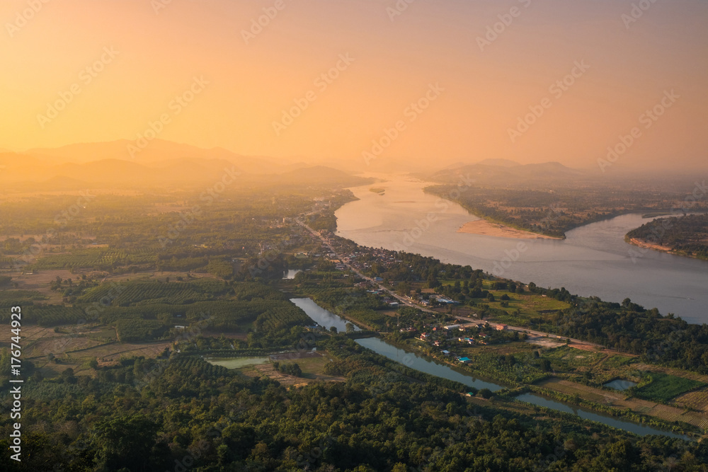 River view landscape with sunset