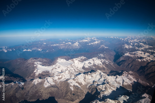 Top view image of the Himalaya mountain and blue sky horizon photo