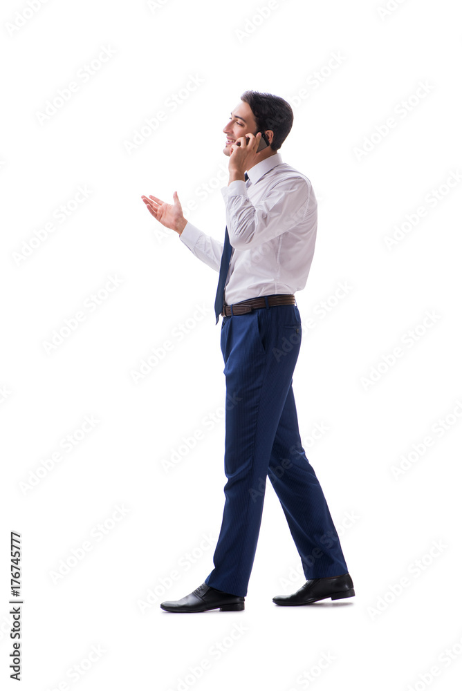 Businessman walking standing side view isolated on white backgro Businessman walking standing side view isolated on white backgro