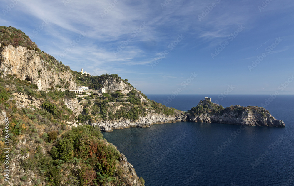 Aerial view of amalfi coast, Praiano