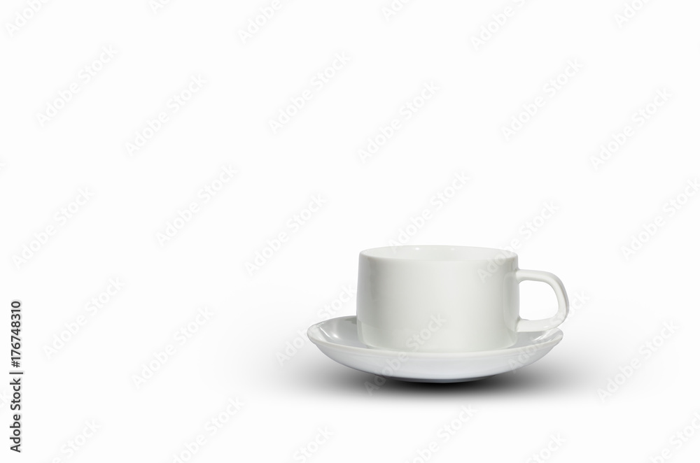 white cup of coffee white isolated background with copy space and clipping path. white cup of coffee white isolated background with copy space and clipping path.