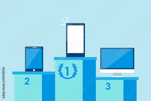 Mobile first strategy banner. Phone with laptop and other