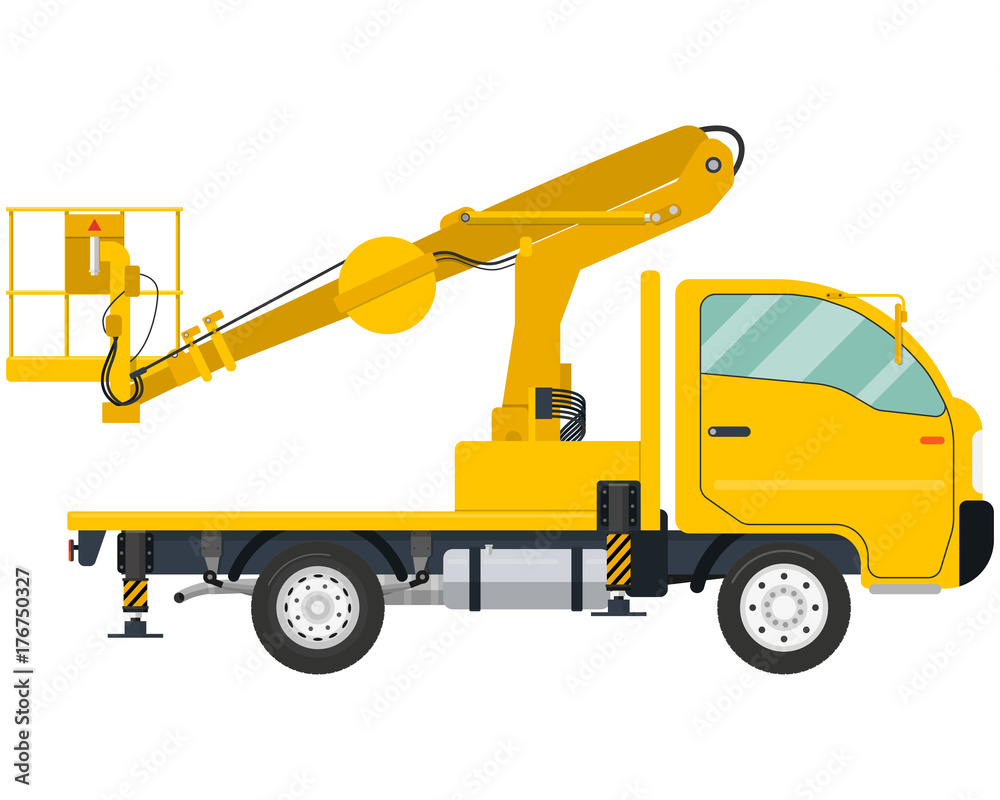 Isolated modern Truck-mounted aerial platform on a white background. Vector illustration