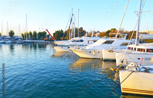 landscape of Alimos marina in Attica Greece - greek yachts and sailboats
