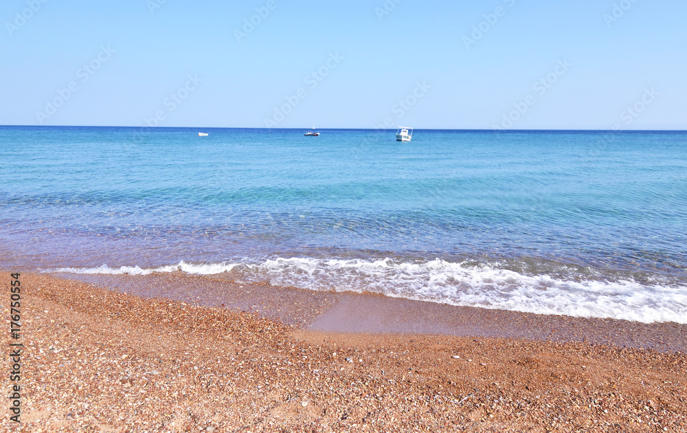 landscape of Koroni beach Messinia Peloponnese Greece