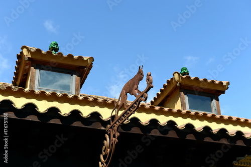 Weathervane on the building in the garden of Laribal of Barcelona. © b201735