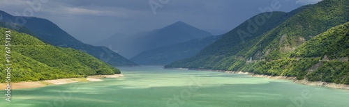 panorama of lake with emerald water in Georgia