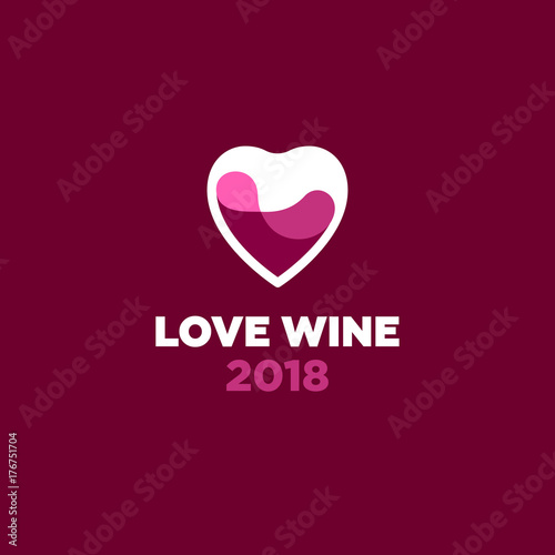 Love wine logo. Red. Festival or Exhibition icon. Wine store emblem. Glass as a heart and red wine.