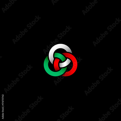 Three bound rings logo. Red, green, white three bound rings. © Nataly