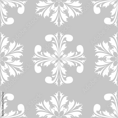 White floral seamless pattern on gray background