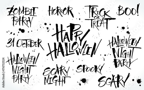 Halloween lettering set. Handwritten modern calligraphy  vector illustration. Template for banners  posters  merchandising  cards or photo overlays.