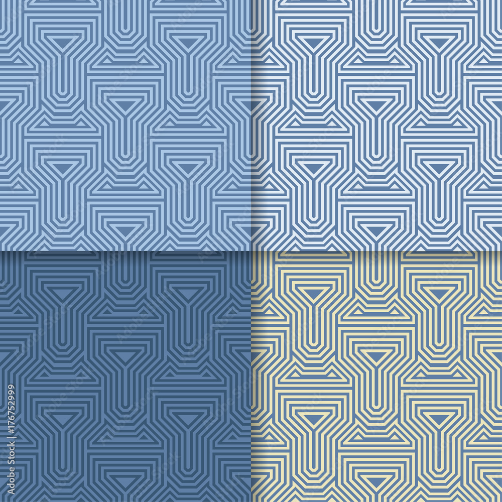 Geometric blue background. Abstract seamless wallpaper. Colored set