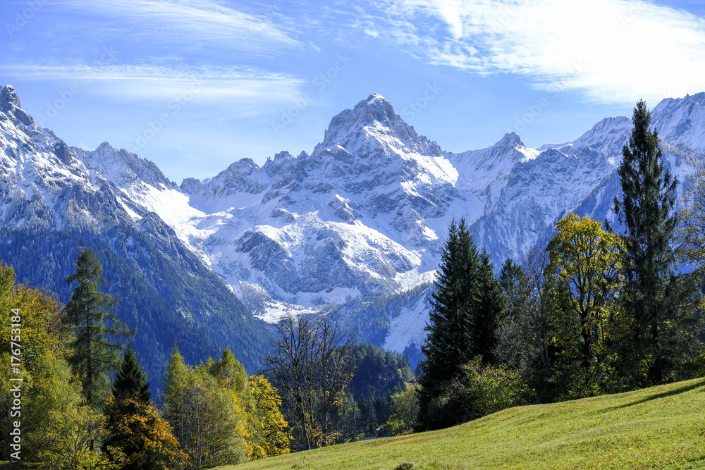 Famous Mountain Zimba in automn, Vorarlberg, Austria, Europe