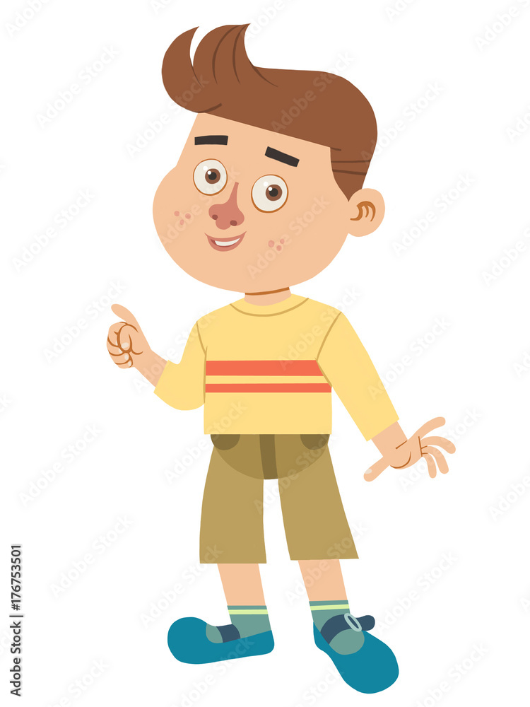 Small boy cartoon character pointing pose Small boy cartoon character pointing pose