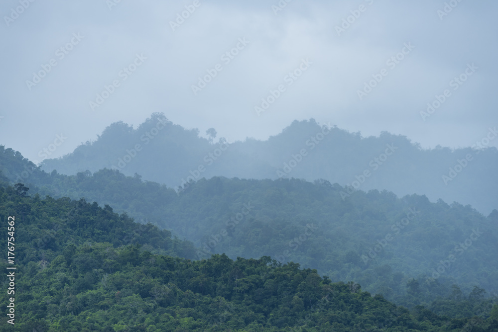 landscape mountain layers, tropical forest in Thailand