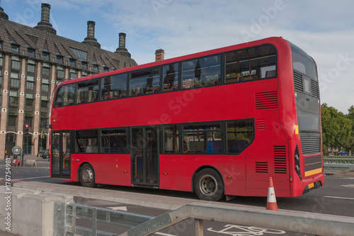 Public traffic  red doubledecker bus on Westminster bridge