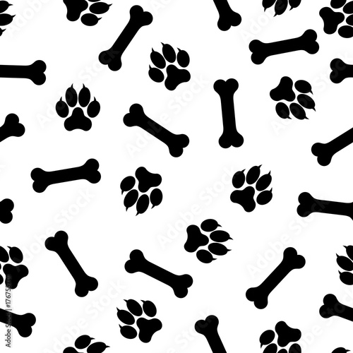 Seamless vector pattern - bones and traces of paws
