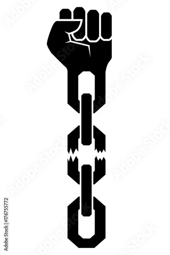 Freedom icon. Hand breaking chains, freedom concept. Vector illustration