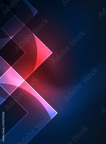 Glowing squares in the dark, digital abstract background