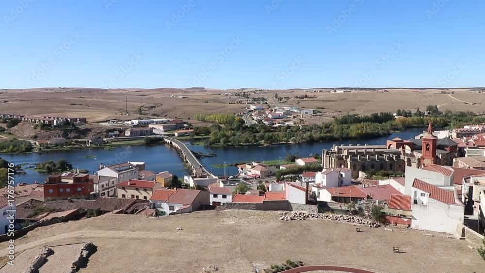 Alba de Tormes village on the River Tormes with roman bridge. Alba gave