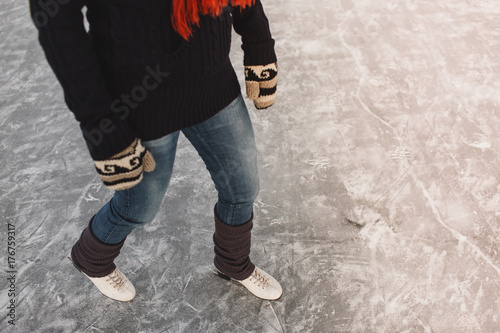 Close up of a woman learning to ice skate