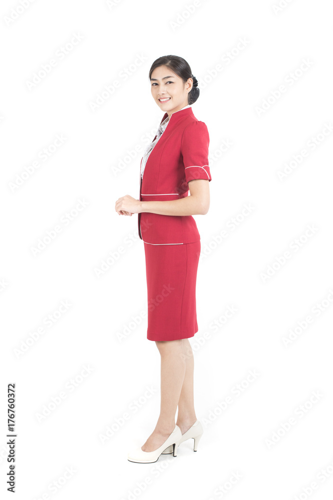 Portrait of Asian Air Hostess posing with White background, Woman stand and smile at isolated on white background, Woman with Air Hostess concept. Portrait of Asian Air Hostess posing with White background, Woman stand and smile at isolated on white background, Woman with Air Hostess concept.