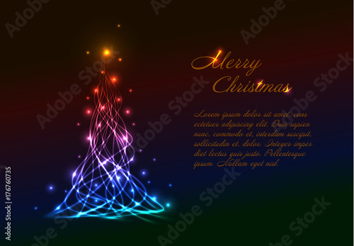 Christmas card template with light christmas tree