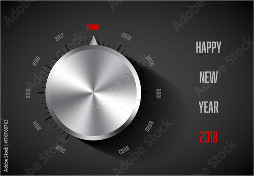 New year 2018 card template with chrome knob - dark version