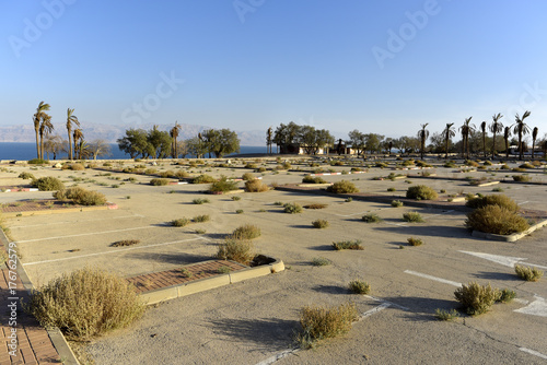 Abandoned parking in Ein Gedi national park after Dead Sea catastrophic drying.