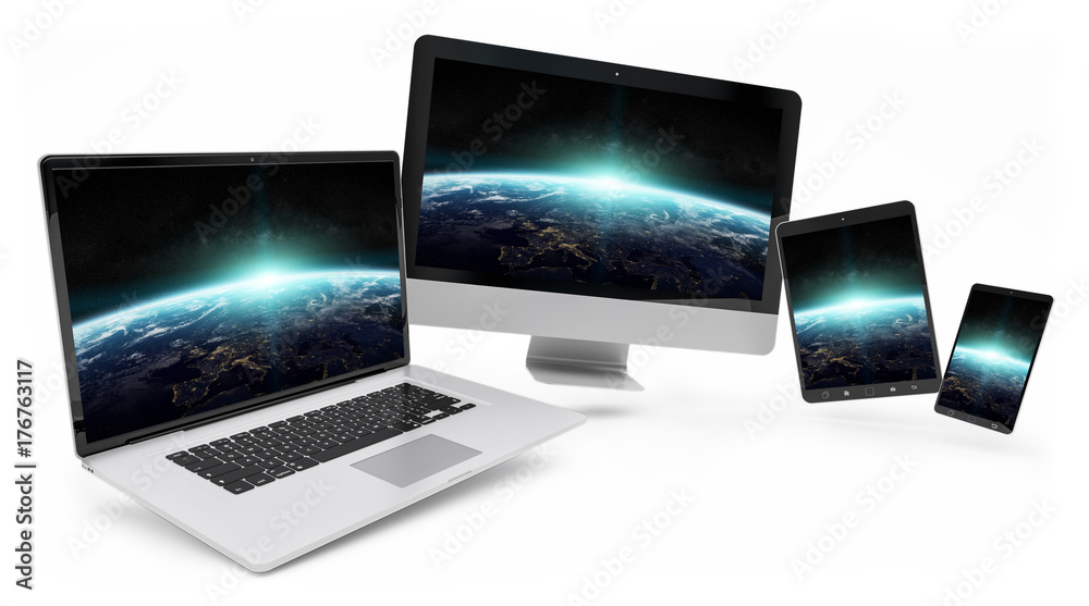 Modern digital silver tech device 3D rendering Modern digital silver tech device 3D rendering
