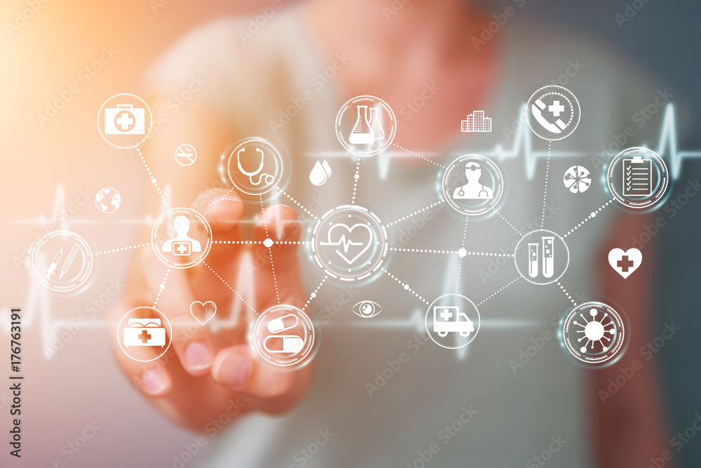 Businesswoman using digital medical interface 3D rendering Businesswoman using digital medical interface 3D rendering