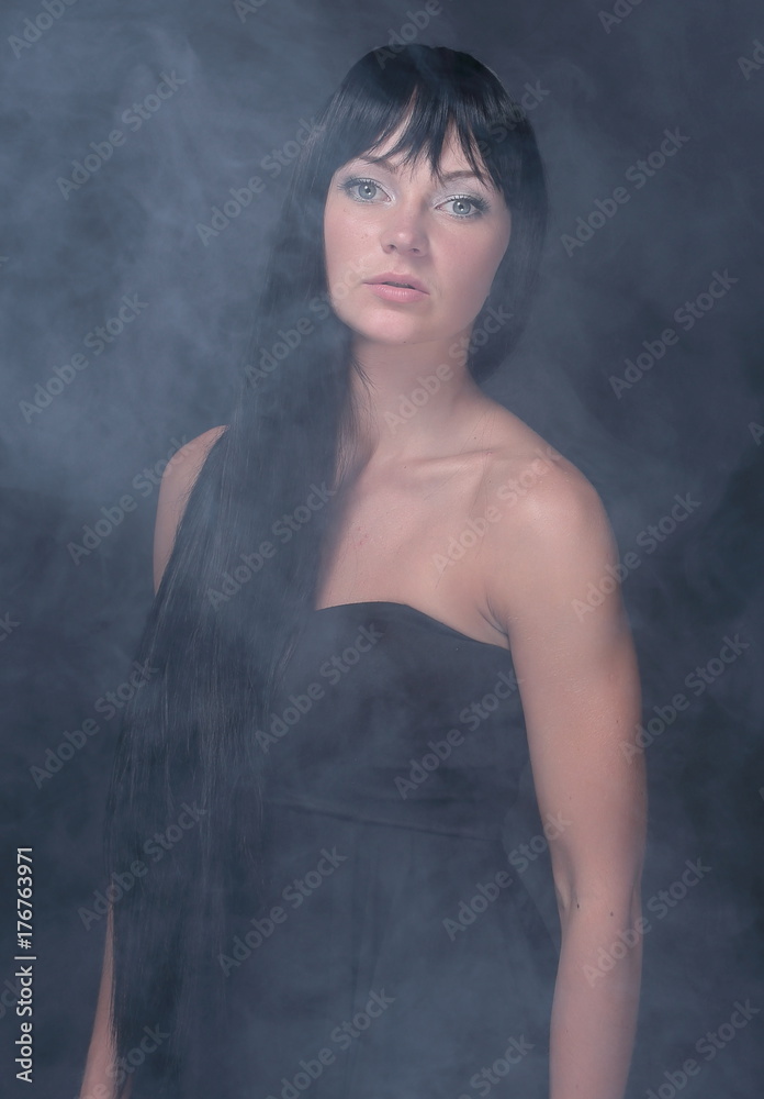 mysterious portrait of a girl in the dark, in the fog mysterious portrait of a girl in the dark, in the fog