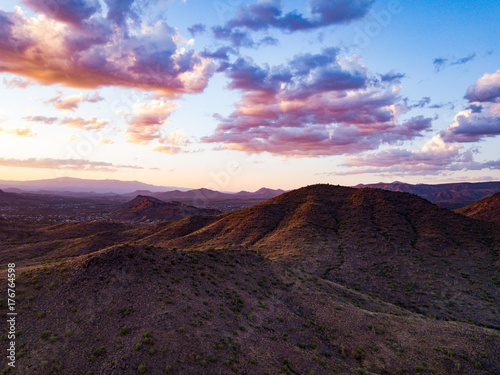 Dawn over desert mountains